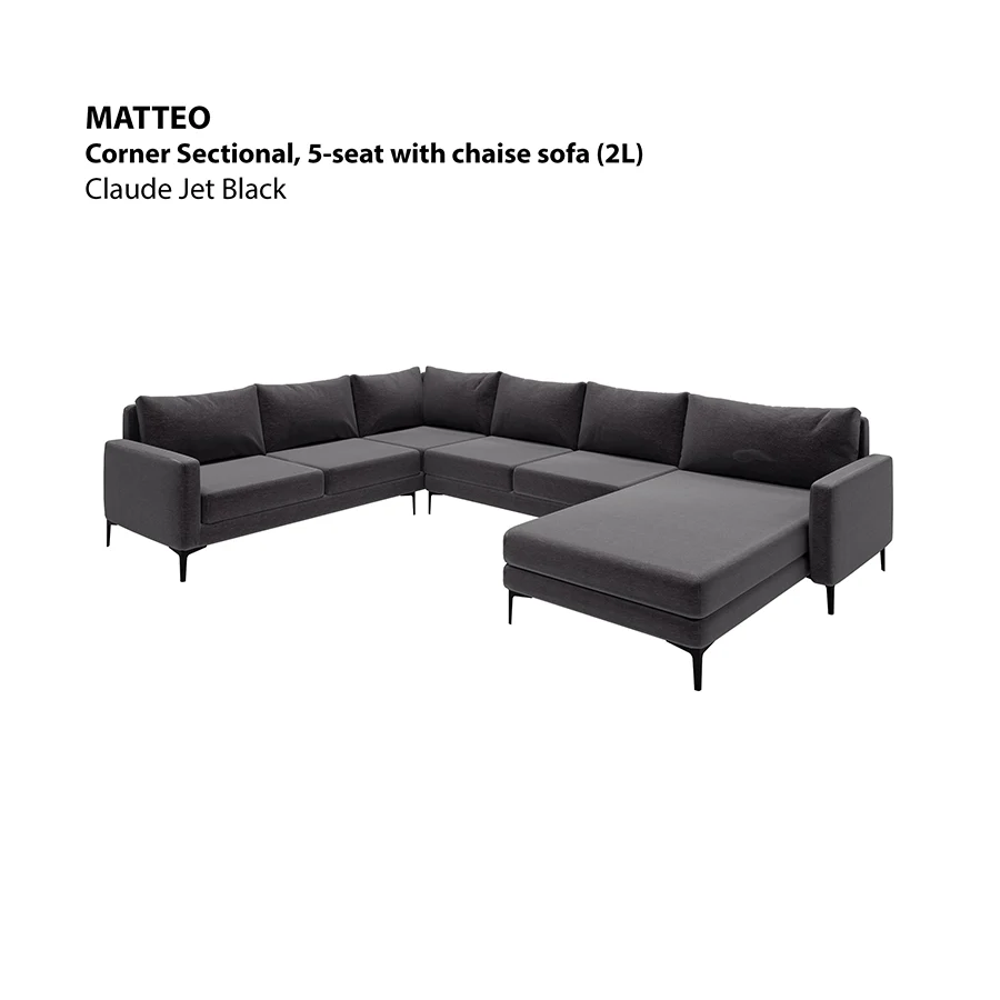 Matteo Corner Sectional 5 Seat with Chaise (2L) Sofa - Image 19