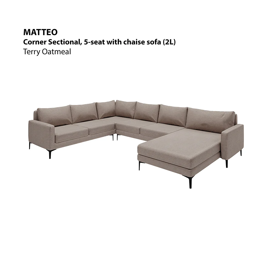 Matteo Corner Sectional 5 Seat with Chaise (2L) Sofa - Image 20