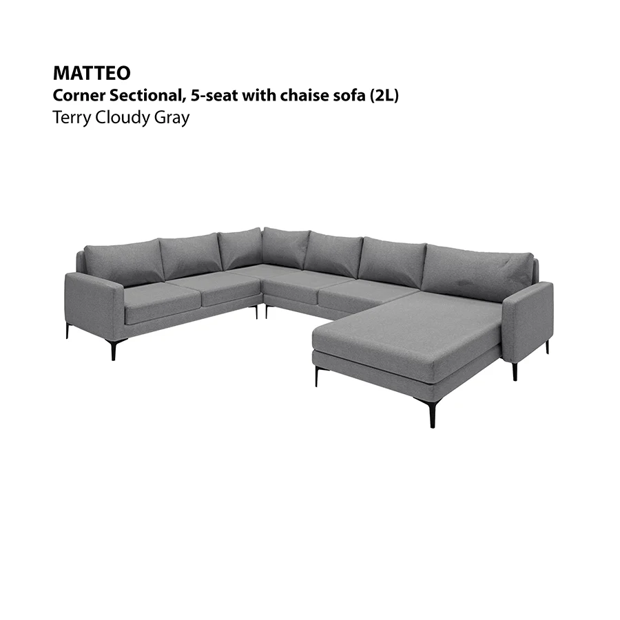 Matteo Corner Sectional 5 Seat with Chaise (2L) Sofa - Image 21
