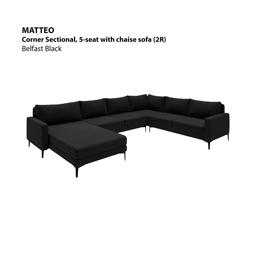 Matteo Corner Sectional 5 Seat with Chaise (2R) Sofa - Image 12