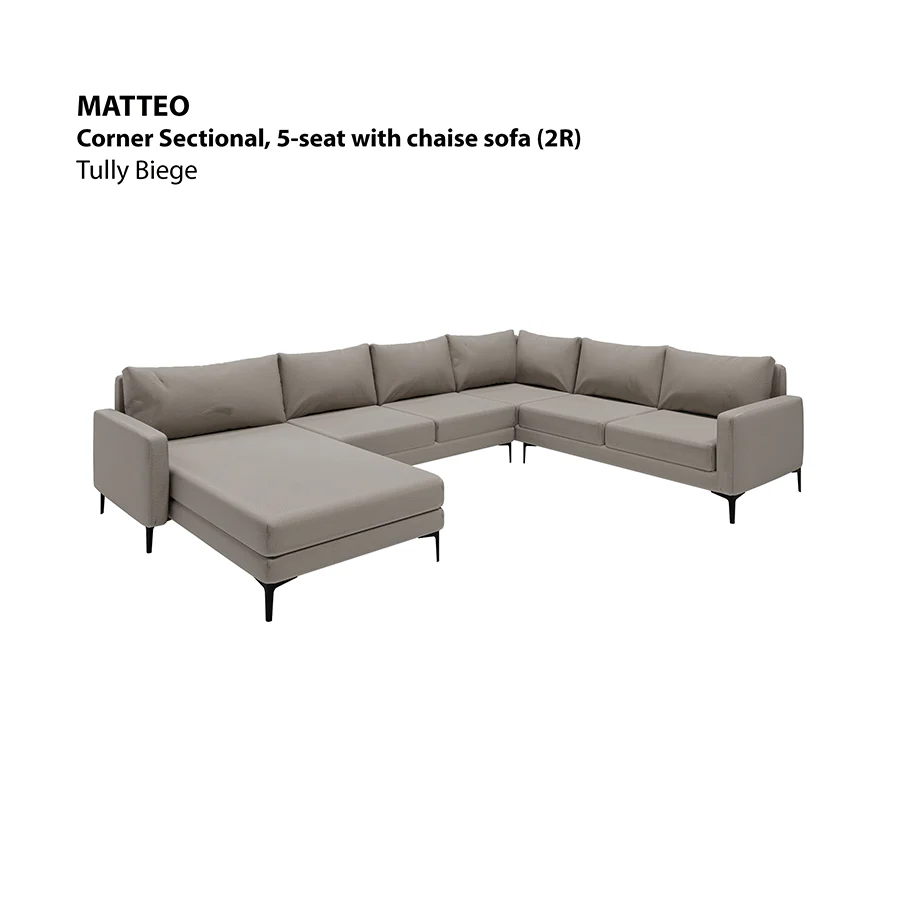 Matteo Corner Sectional 5 Seat with Chaise (2R) Sofa - Image 13