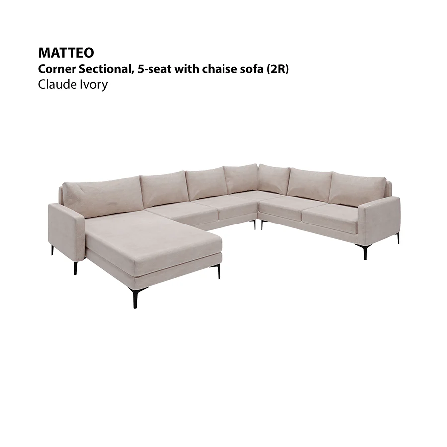 Matteo Corner Sectional 5 Seat with Chaise (2R) Sofa - Image 17