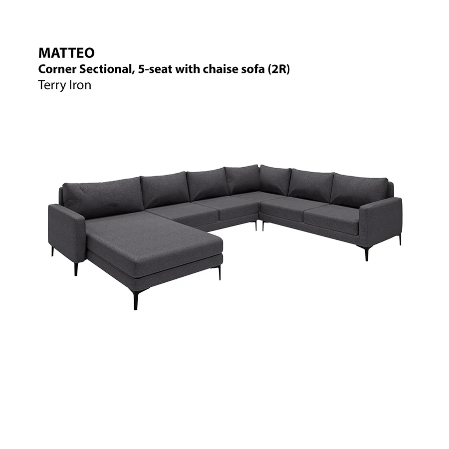 Matteo Corner Sectional 5 Seat with Chaise (2R) Sofa - Image 22