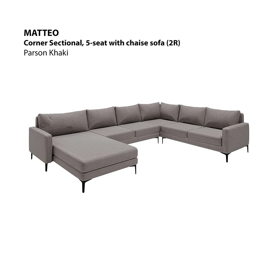 Matteo Corner Sectional 5 Seat with Chaise (2R) Sofa - Image 4