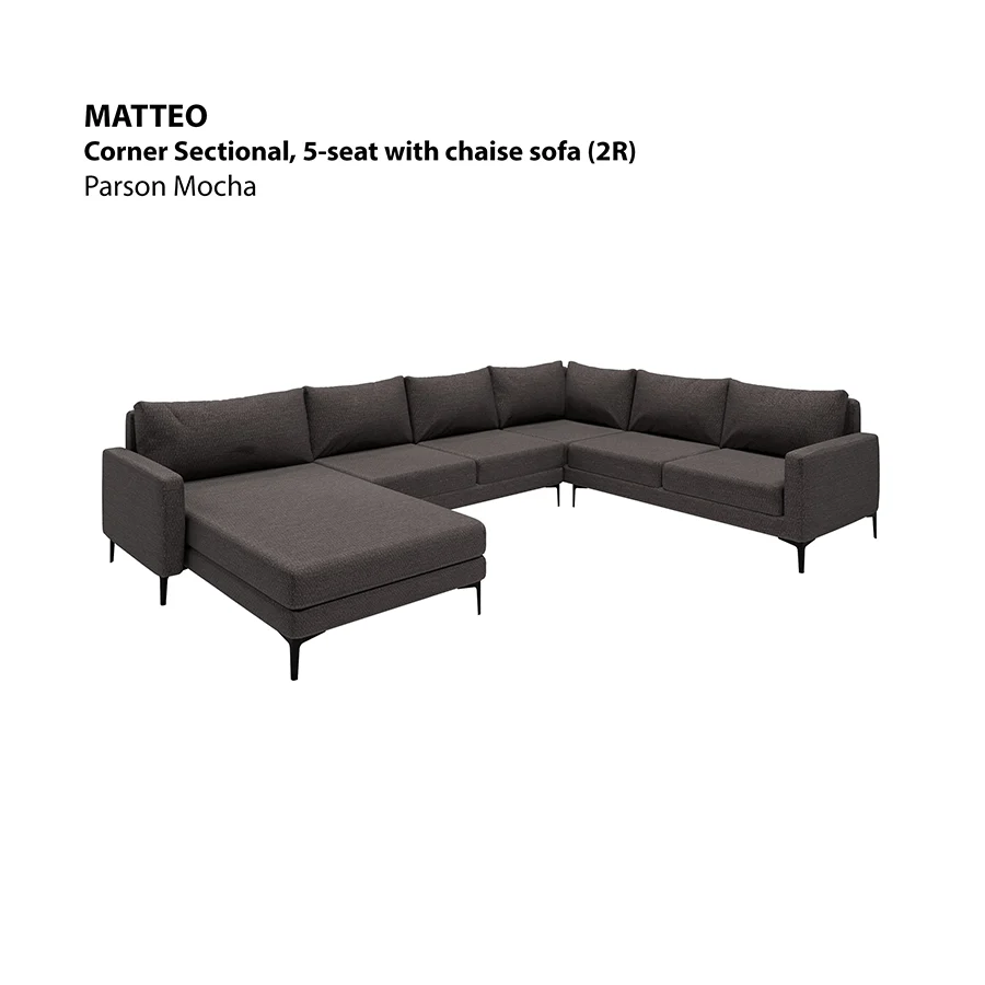 Matteo Corner Sectional 5 Seat with Chaise (2R) Sofa - Image 5