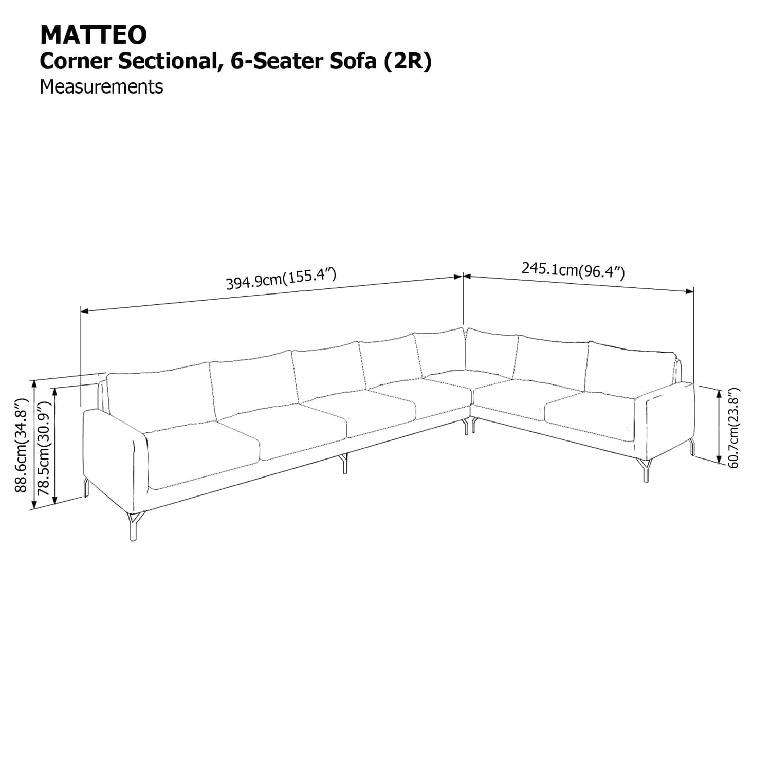 Matteo Corner Sectional 6 Seat (2R) Sofa - Image 24