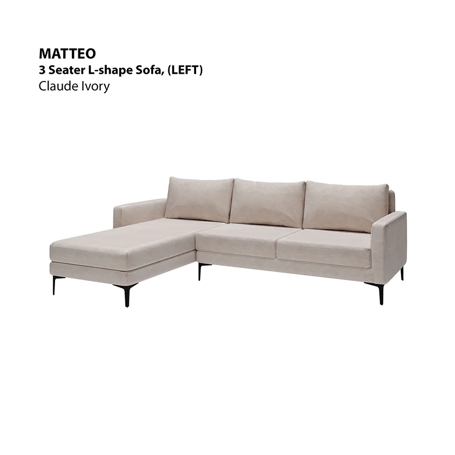 Matteo L-shape 3 Seat with Chaise (Left Facing) Sofa - Image 18