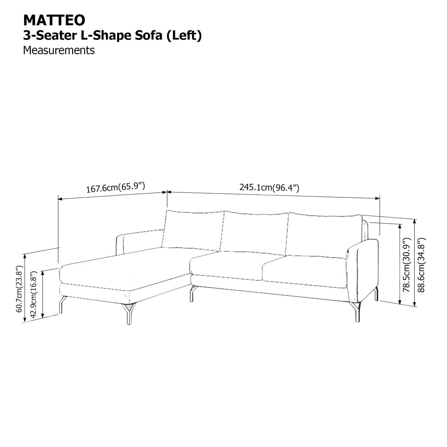 Matteo L-shape 3 Seat with Chaise (Left Facing) Sofa - Image 25