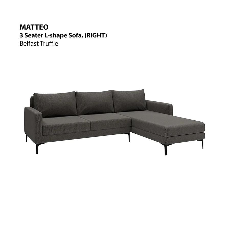 Matteo L-shape 3 Seat with Chaise (Right Facing) Sofa - Image 11