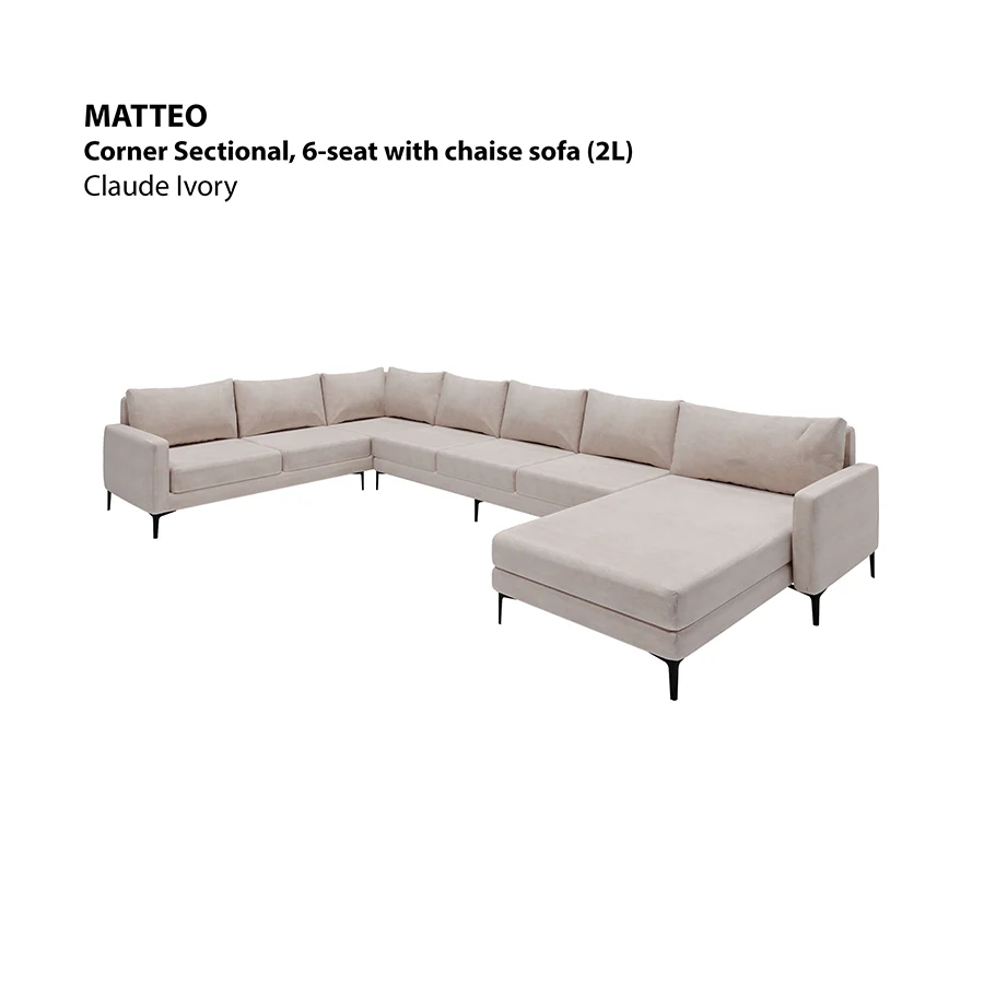 Matteo Sectional 6 Seat with Chaise (2L) Sofa - Image 17