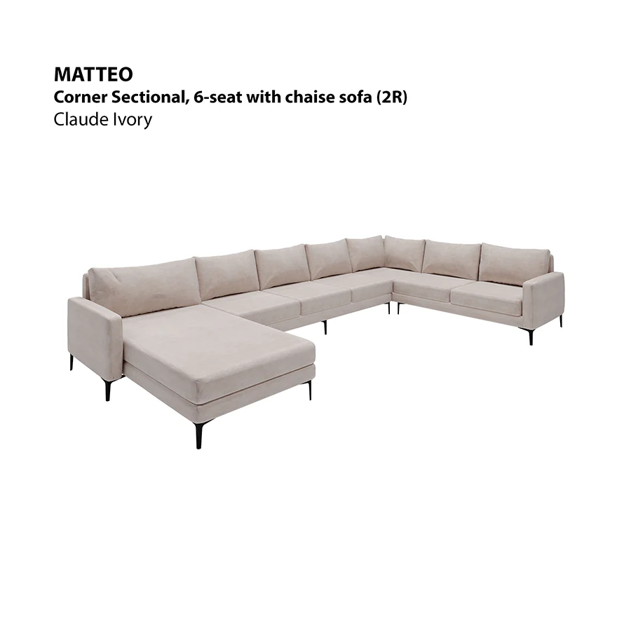 Matteo Sectional 6 Seat with Chaise (2R) Sofa - Image 18