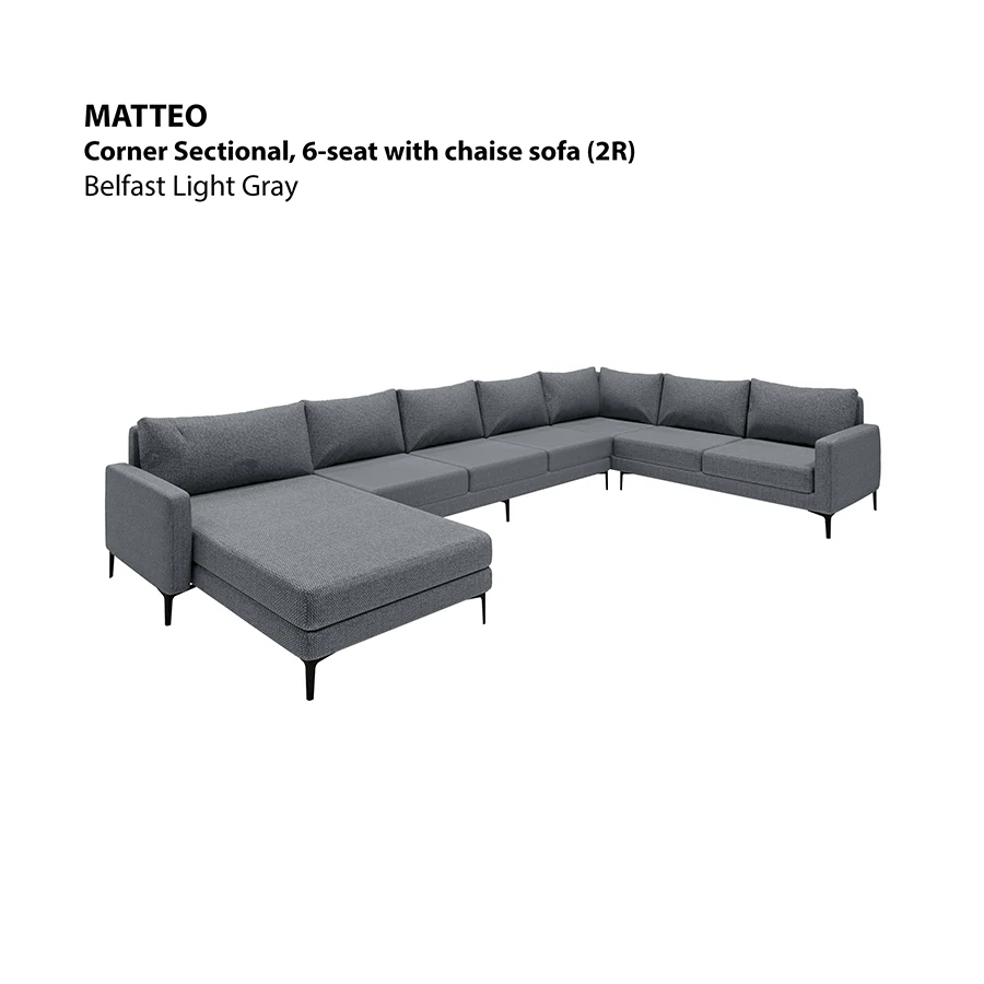 Matteo Sectional 6 Seat with Chaise (2R) Sofa - Image 7