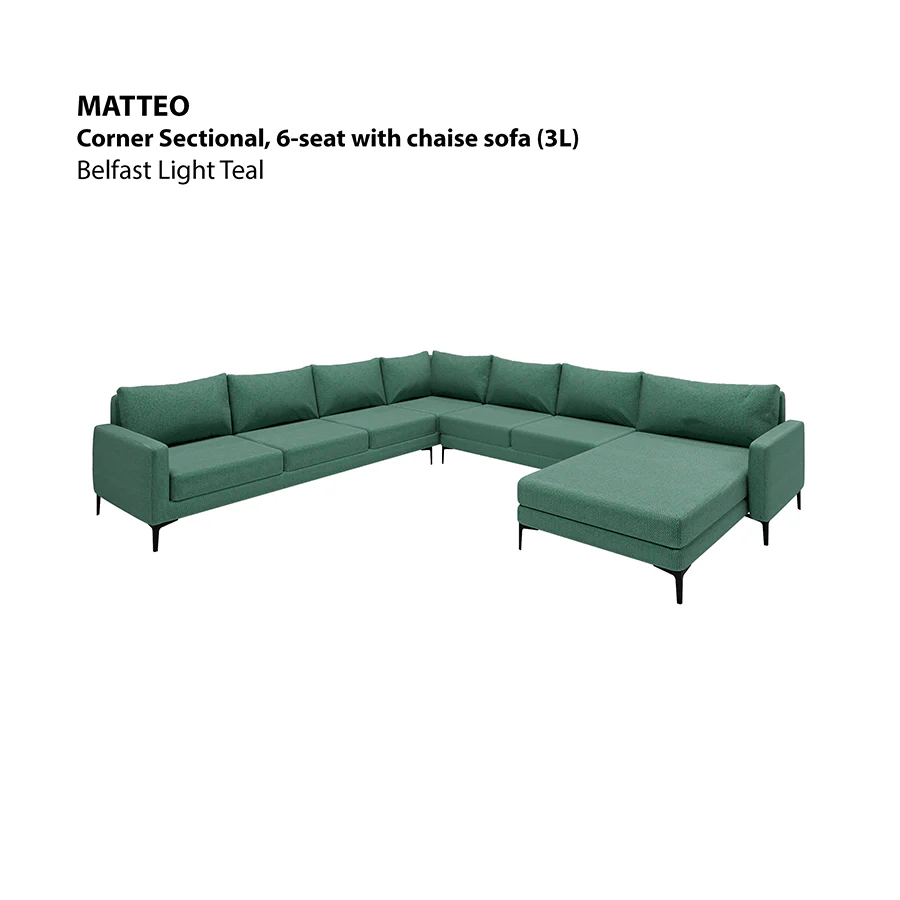 Matteo Sectional 6 Seat with Chaise Corner (3L) Sofa - Image 11