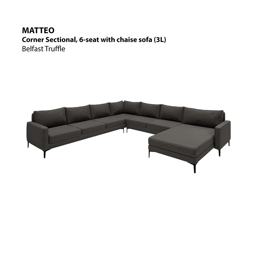 Matteo Sectional 6 Seat with Chaise Corner (3L) Sofa - Image 12