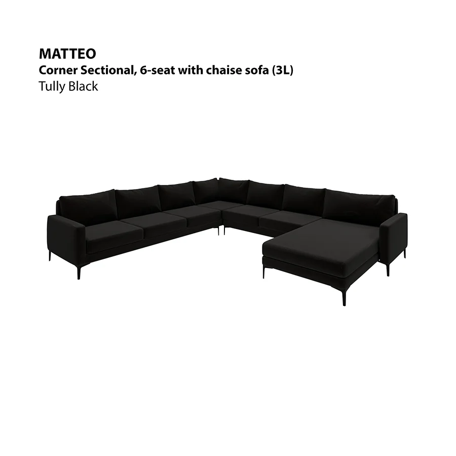 Matteo Sectional 6 Seat with Chaise Corner (3L) Sofa - Image 17