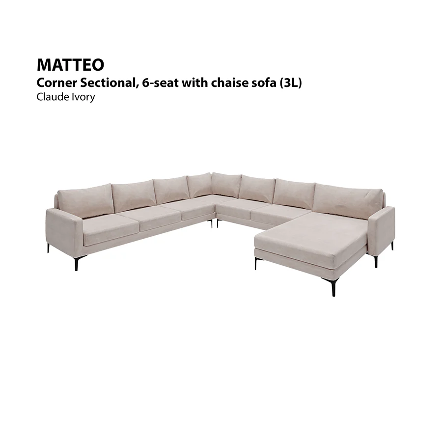 Matteo Sectional 6 Seat with Chaise Corner (3L) Sofa - Image 18