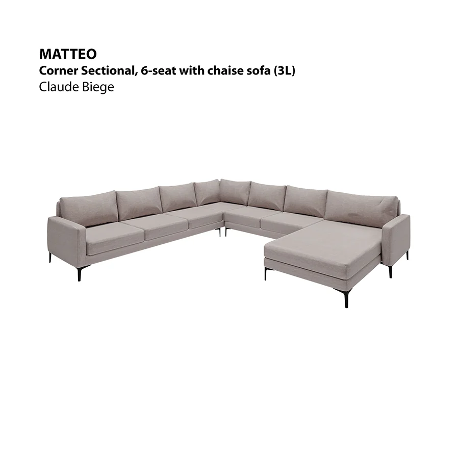 Matteo Sectional 6 Seat with Chaise Corner (3L) Sofa - Image 19