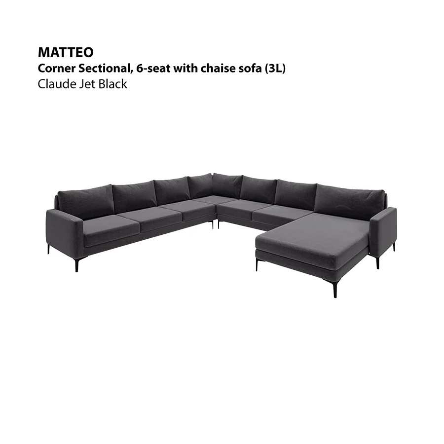 Matteo Sectional 6 Seat with Chaise Corner (3L) Sofa - Image 20