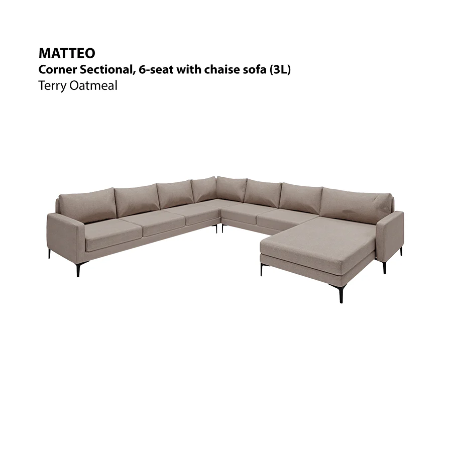 Matteo Sectional 6 Seat with Chaise Corner (3L) Sofa - Image 21