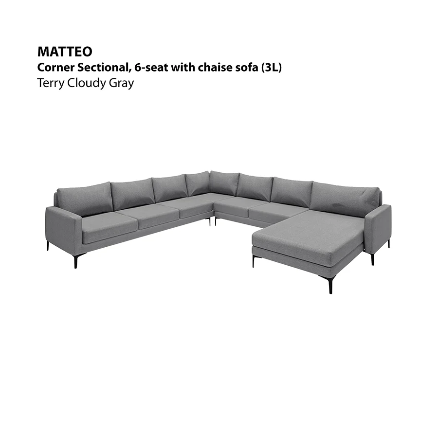 Matteo Sectional 6 Seat with Chaise Corner (3L) Sofa - Image 22