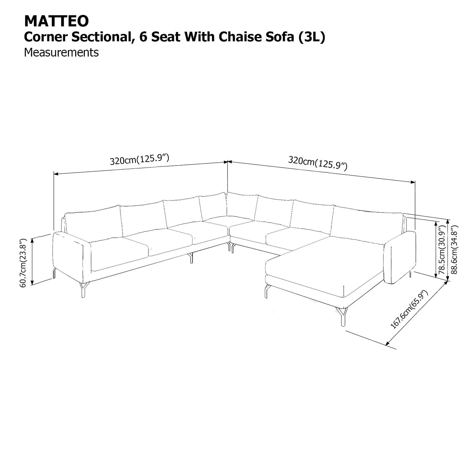 Matteo Sectional 6 Seat with Chaise Corner (3L) Sofa - Image 25