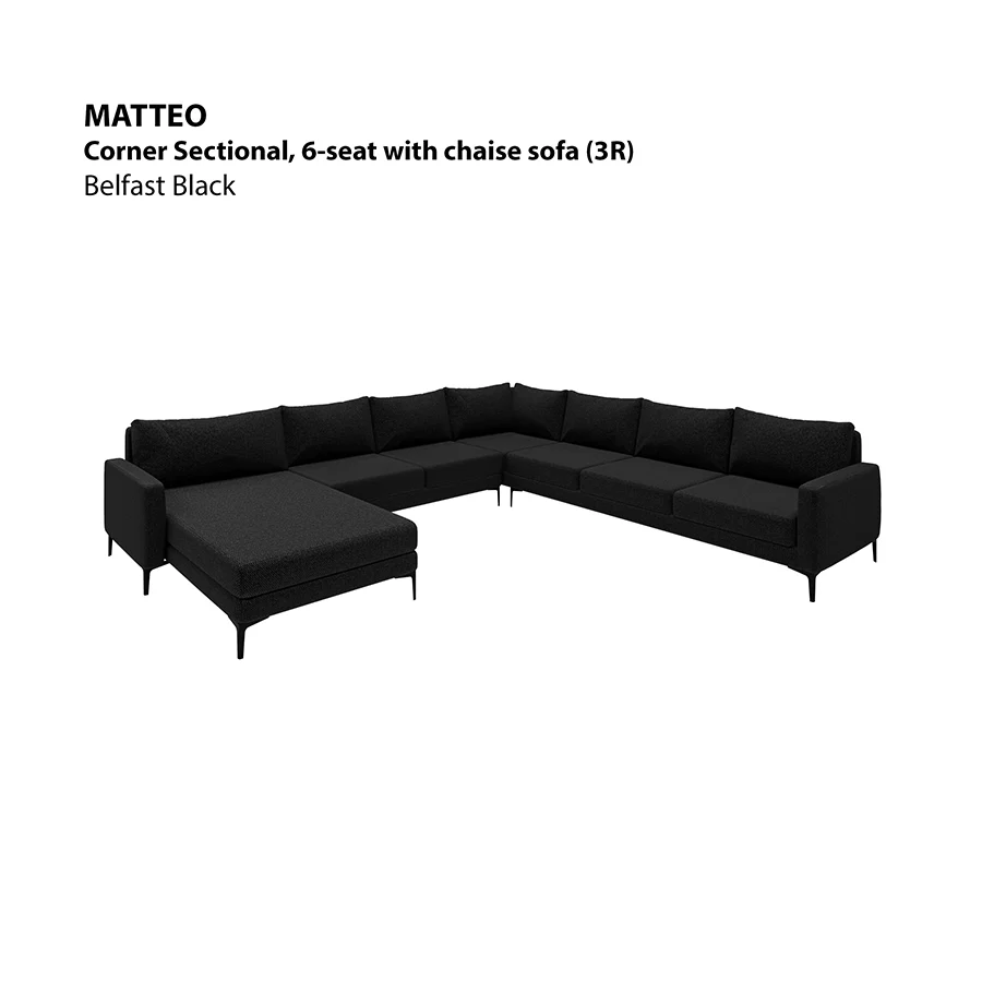Matteo Sectional 6 Seat with Chaise Corner (3R) Sofa - Image 13