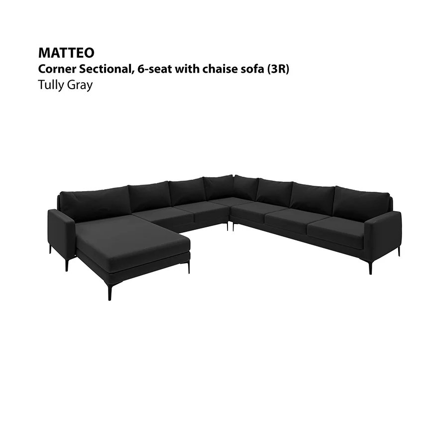 Matteo Sectional 6 Seat with Chaise Corner (3R) Sofa - Image 15