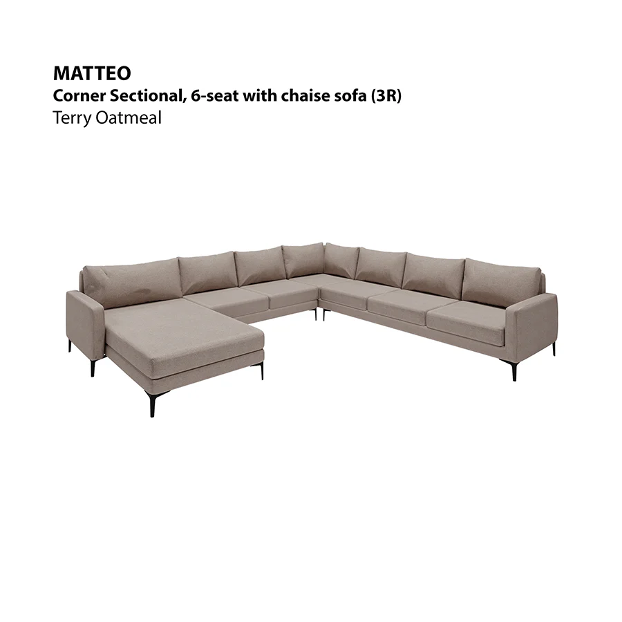 Matteo Sectional 6 Seat with Chaise Corner (3R) Sofa - Image 20