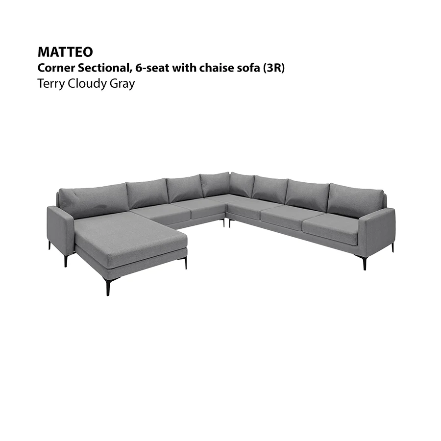 Matteo Sectional 6 Seat with Chaise Corner (3R) Sofa - Image 21
