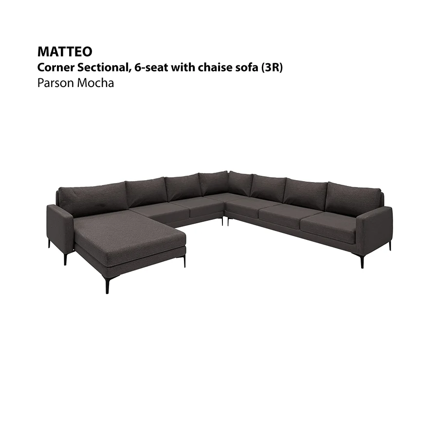 Matteo Sectional 6 Seat with Chaise Corner (3R) Sofa - Image 4