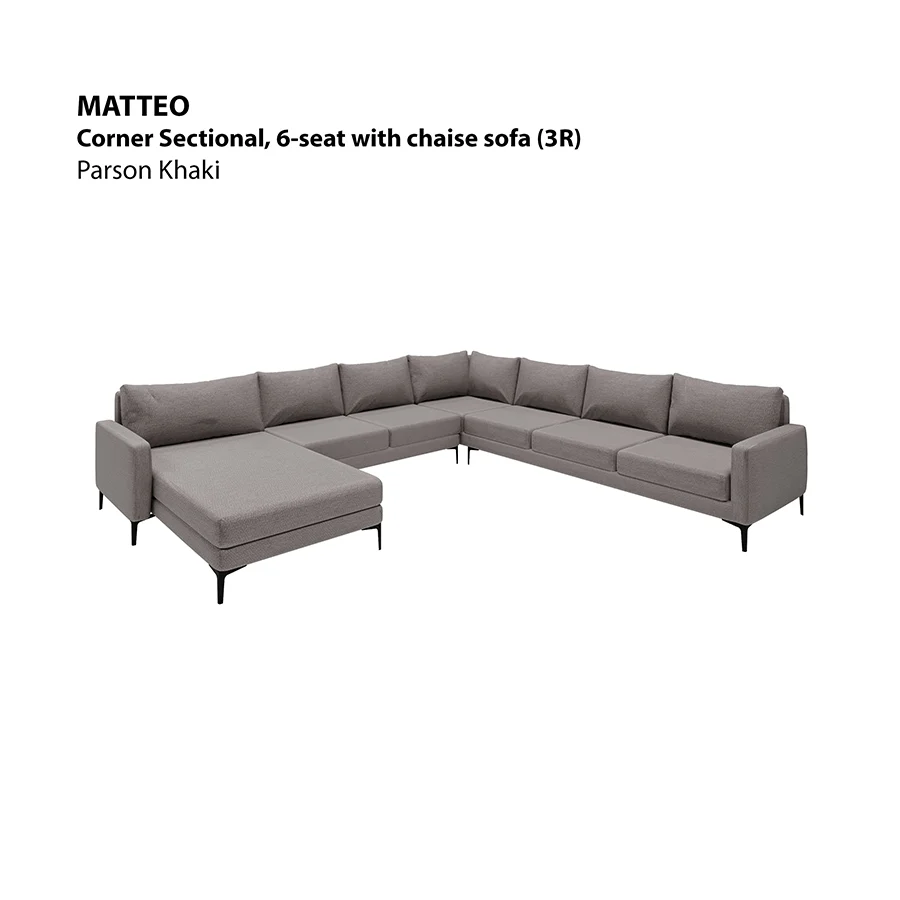 Matteo Sectional 6 Seat with Chaise Corner (3R) Sofa - Image 6
