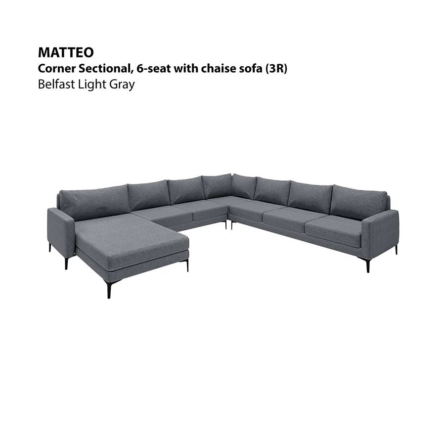 Matteo Sectional 6 Seat with Chaise Corner (3R) Sofa - Image 8