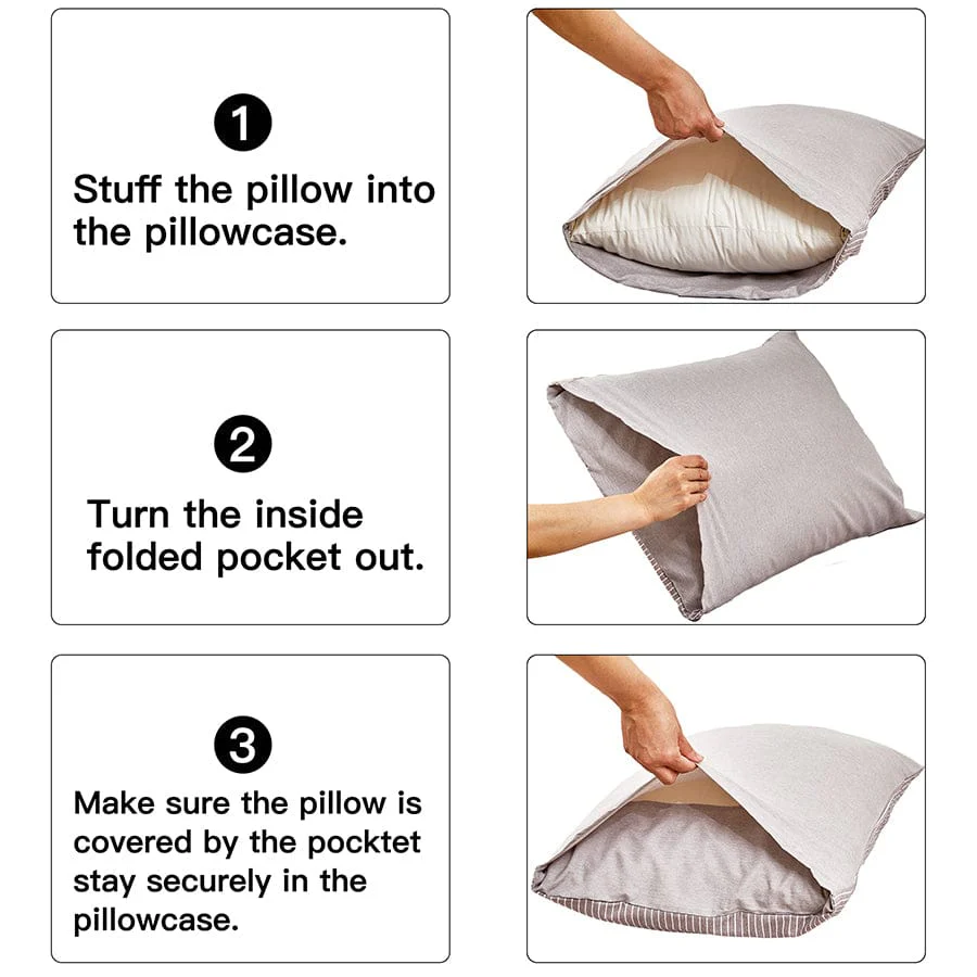 Reversible Stripe Khaki Pillowcases - Image 5
