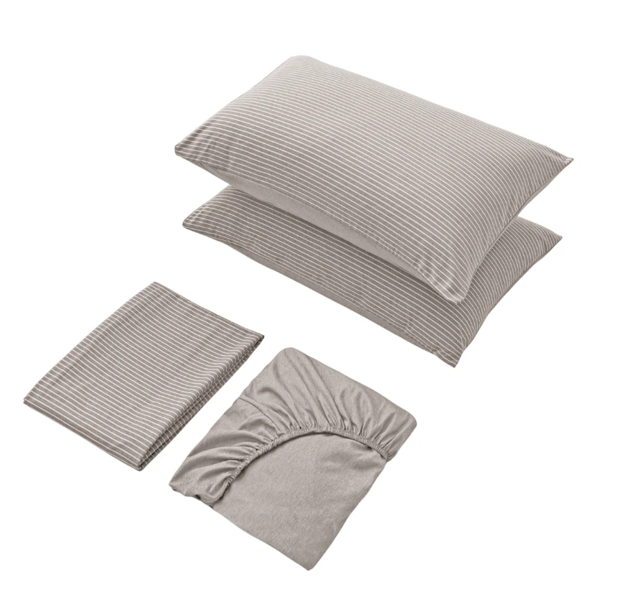 Reversible Stripe Khaki 4pc Flat Sheet Set