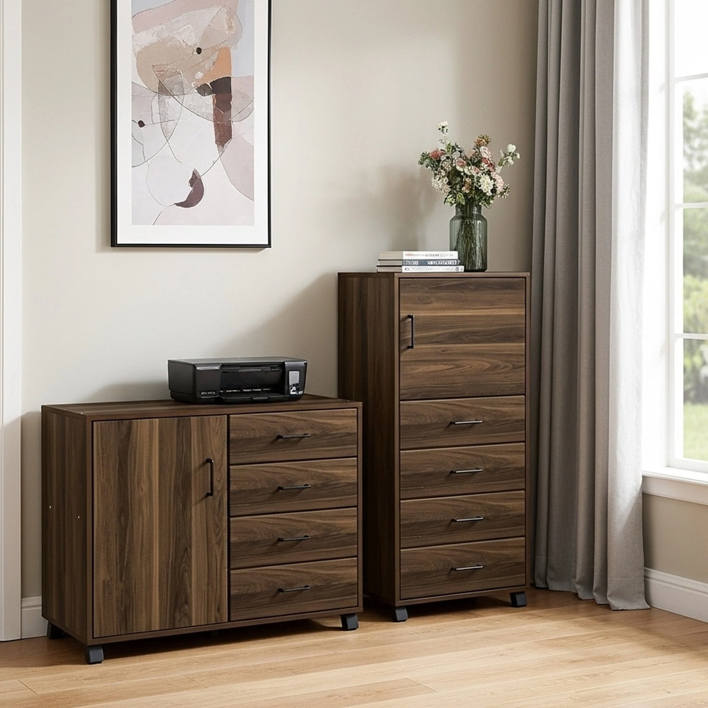Rhys Low 4 Drawer with Door Pedestal - Image 4