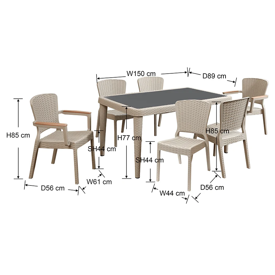 Santi 6 Seater Plastic Outdoor Dining - Image 24