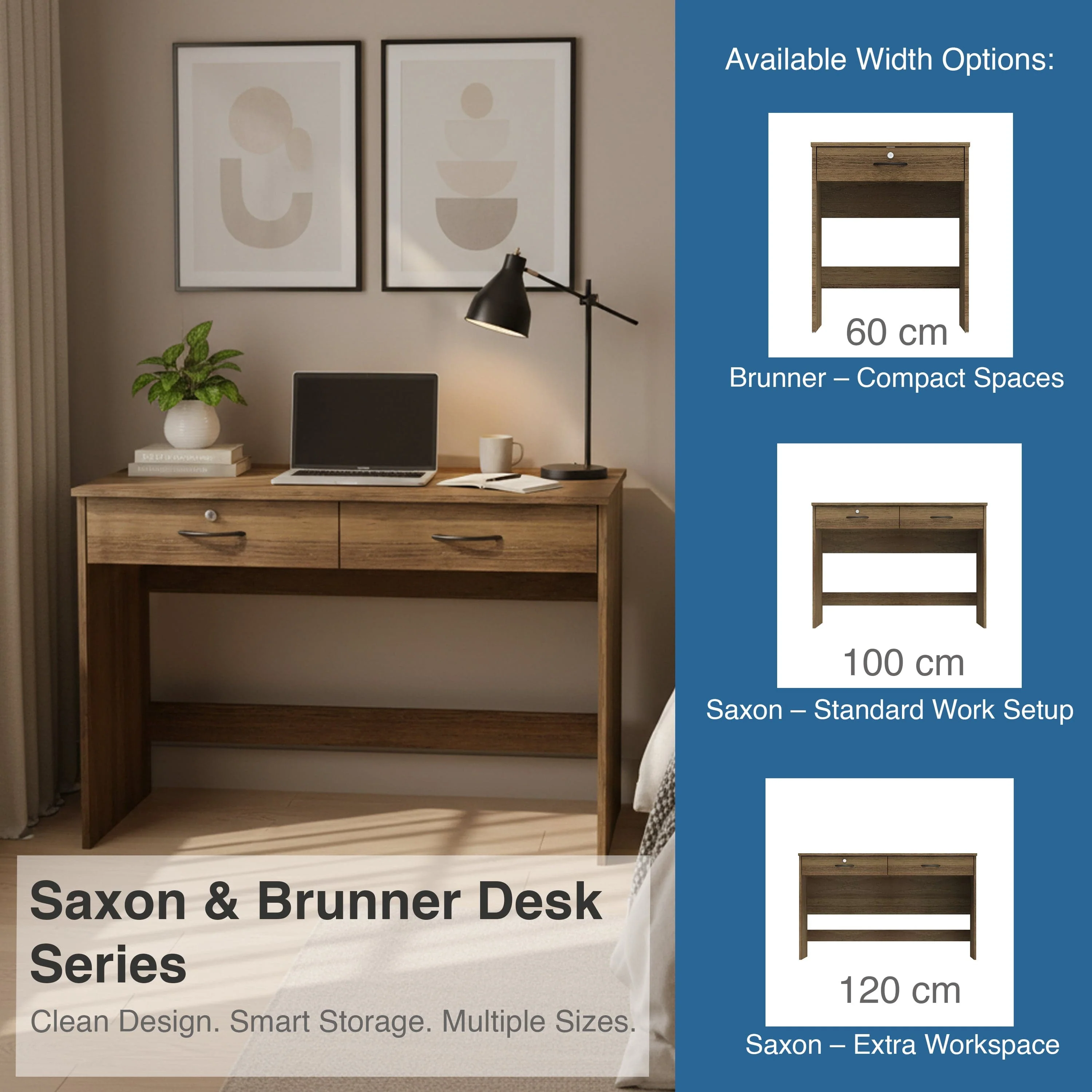 Saxon 100 cm Desk with 2 Drawer - Image 15