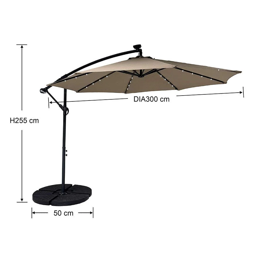 Sunny 3m Hanging Umbrella W/ Light -Taupe - Image 11